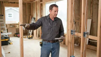 Bellevue, WA electrician assesses circuit runs in unfinished framing for coordinated electrical installation