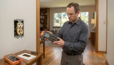 Electrician tests a dead outlet for wiring faults during outlet repair in Bellevue, WA