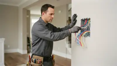 Bellevue, WA electrician assesses programmable lighting control wiring in an opened gang box