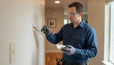 Electrician in Bellevue, WA assesses thermostat control wires at a wall plate for installation