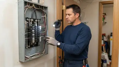 Licensed electrician inspects a Bellevue, WA electrical panel for whole-home surge protection installation