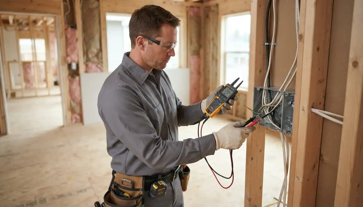 Bellevue, WA electrician uses a circuit tester to check continuity and polarity in new wiring
