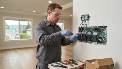 Electrician installs programmable dimmers and isolated load controllers in a Bellevue, WA home