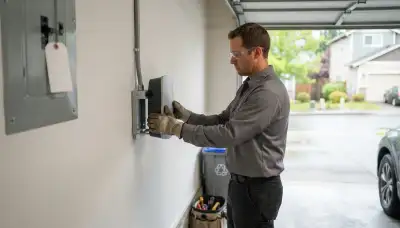 EV charger installation in Bellevue, WA garage with dedicated circuit and wall-mounted Level 2 charger