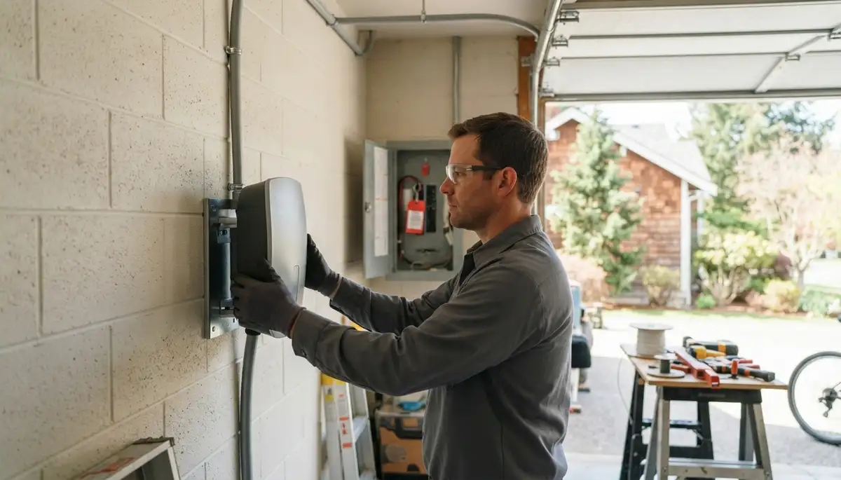 Home EV charger installation with a dedicated electrical circuit in Bellevue, WA