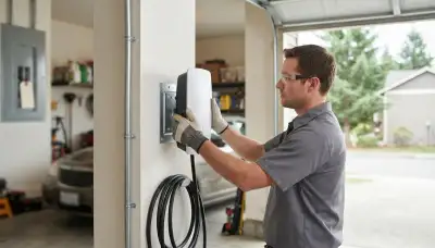 Electric vehicle charger installation with 240-volt garage circuit in Bellevue, WA