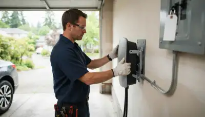 Electric vehicle charger installation with a dedicated 240-volt circuit in a Bellevue, WA garage