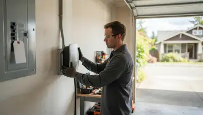Electrician installing a Level 2 EV charger with a dedicated 240-volt circuit in Bellevue, WA