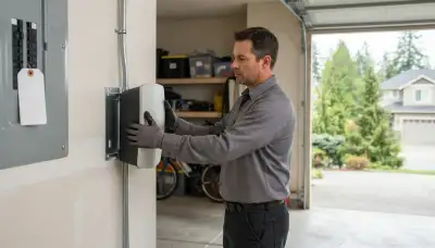 EV charger installation with a dedicated garage circuit at a Bellevue, WA home