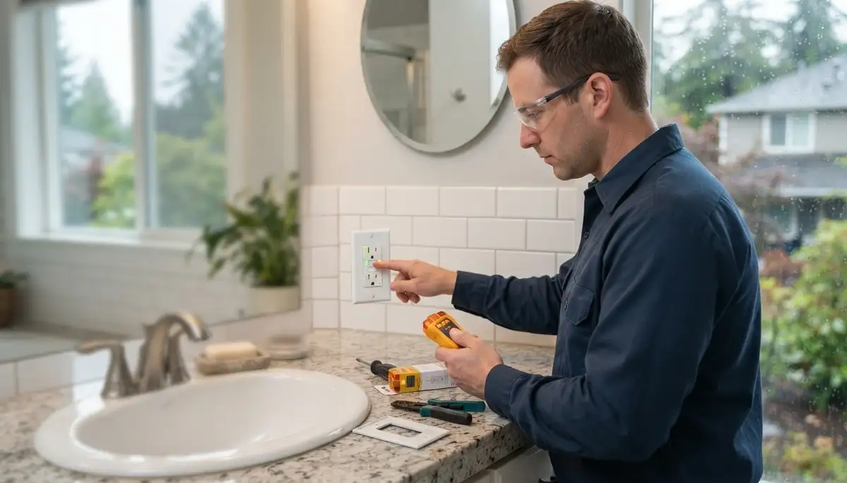 GFCI outlet installation near a wet-area sink in Bellevue, WA