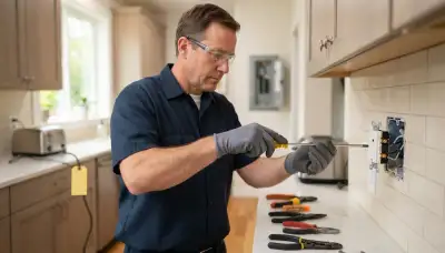 Electrician installing a GFCI outlet in a Bellevue, WA home for ground-fault protection