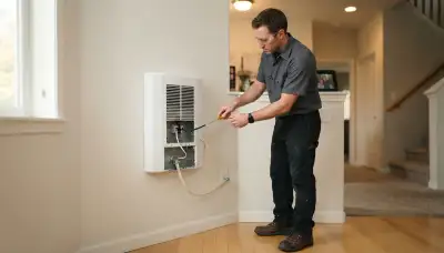 Electrician wiring a wall-mounted heater on a dedicated circuit in Bellevue, WA
