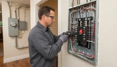 Electrician installs a new load center during an electrical panel upgrade in a Bellevue, WA home