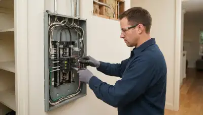 Licensed electrician installs a circuit breaker in an electrical panel in Bellevue, WA