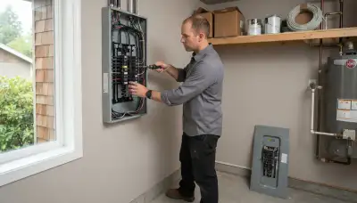 Electrician upgrading an older home's electrical panel to 200-amp service in Bellevue, WA