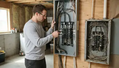 Electrician upgrading an older home's electrical panel to 200-amp service in Bellevue, WA