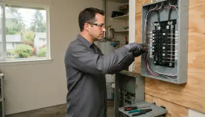 Electrician upgrading an older Bellevue, WA home from a 100-amp to 200-amp electrical panel