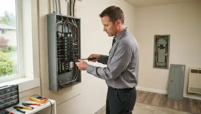 Electrician upgrading the electrical panel in an older Fall City, WA home