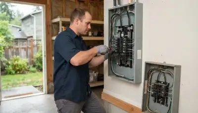 Electrician upgrading an older home's electrical panel in Bellevue, WA