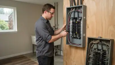 Electrician upgrading an older home's electrical panel in Bellevue, WA