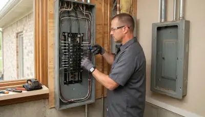 Electrician upgrading an older home's electrical panel in Bellevue, WA