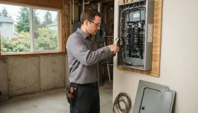 Electrician upgrading an older home's electrical panel from 100 to 200 amps in Bellevue, WA