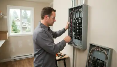 Electrician upgrading an older home's electrical panel to 200-amp service in Bellevue, WA