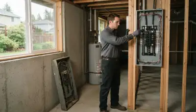 Electrician upgrading an older home's electrical panel in Bellevue, WA
