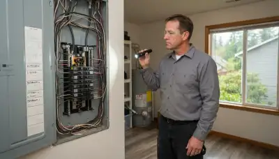 Electrician performing a whole-home electrical inspection in a Duvall, WA residence panel